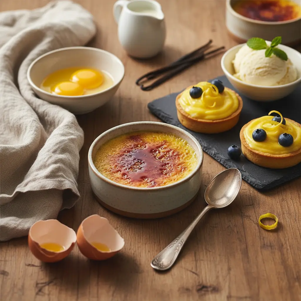 Creamy homemade custard made from leftover egg yolks, garnished for a zero-waste dessert